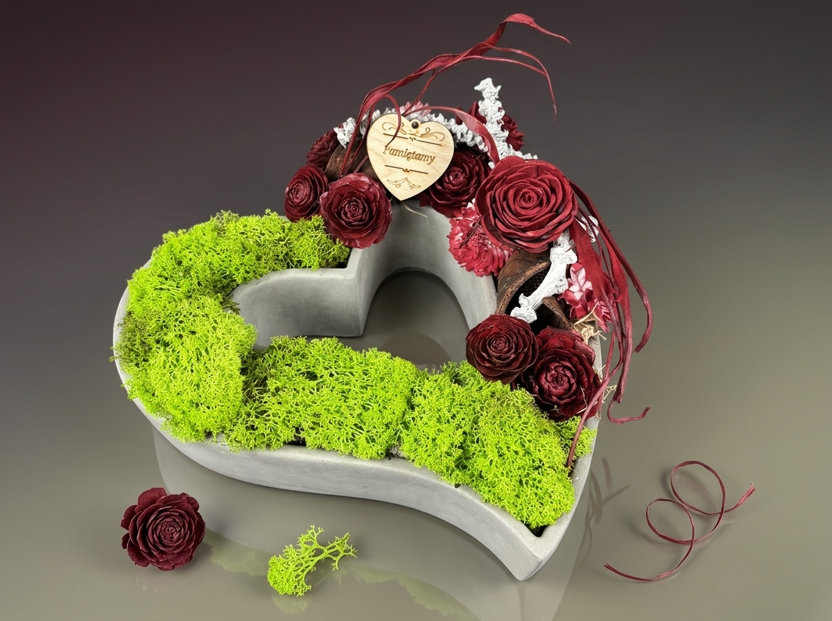 Pamiętamy — naturalny stroik na cmentarz w kształcie serca
